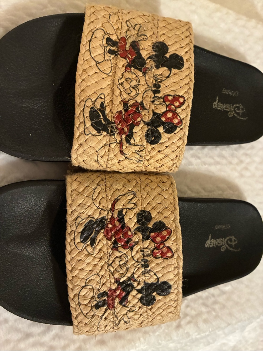 Rare Disney Mickey & Minnie Mouse Woven Straw Slide Sandals Cushioned Comfort - Picture 3 of 7